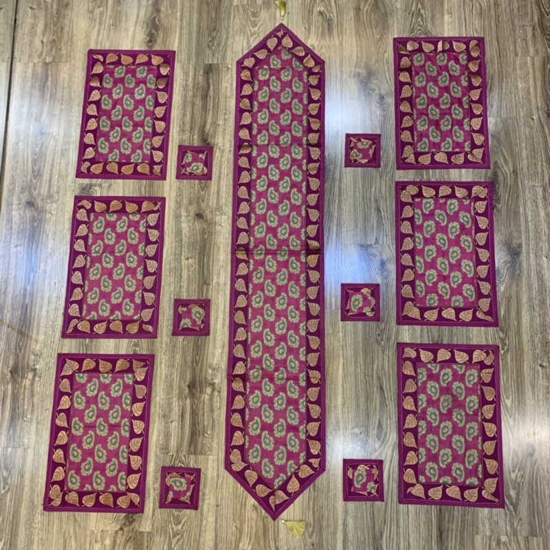 Silk Bohemian Table Runner With Place Mat & Coaster ตกแต่งบ้านงานรื่นเริงตกแต่ง/Deepavali/Thaipusam.