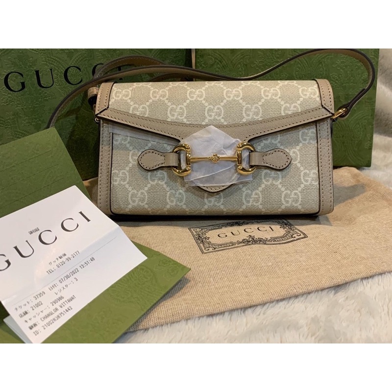 Used like new ✨ Gucci Horsebit 1955 Mini Bag Beige and White GG Supreme