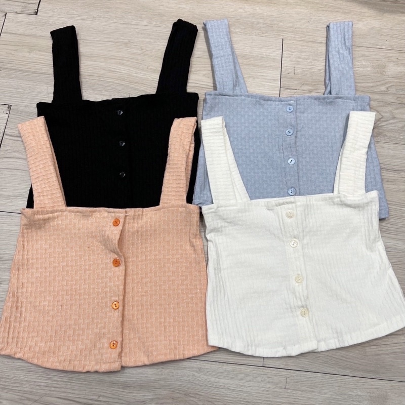 ไม่ต้องรีด เนื้อผ้านุ่มเด้งหยุ่นๆ เสื้อสายเดี่ยว เสื้อแขนกุด กระดุมหน้า ผ้าลายสก๊อต / Y1-1 // RINNY-ตารางมินิ