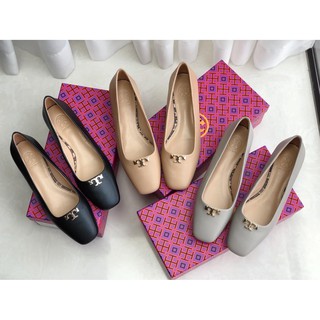 Tory Burch(โทรี่ บรัช) original solid round-toe low-heel shoe well-matched female single shoe