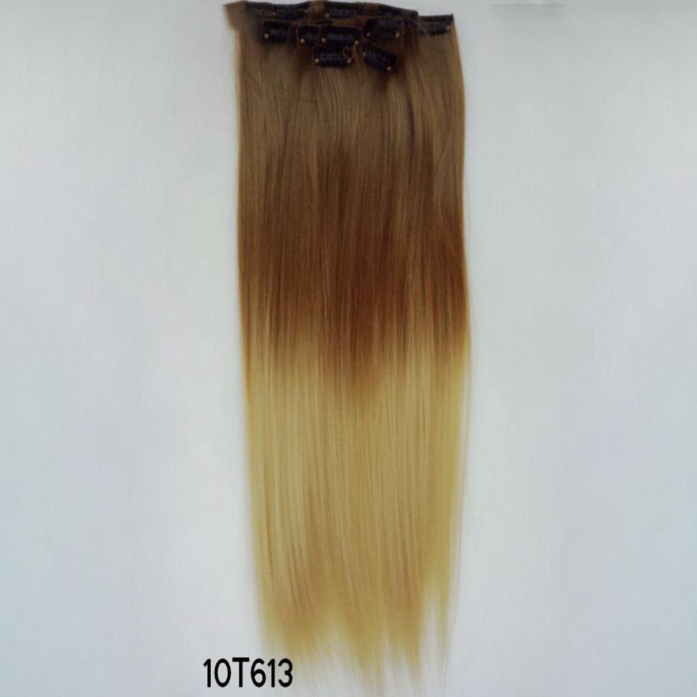 Hot Dye Hair Clip In Hair Extensions Straight Long 2 Color Gradual