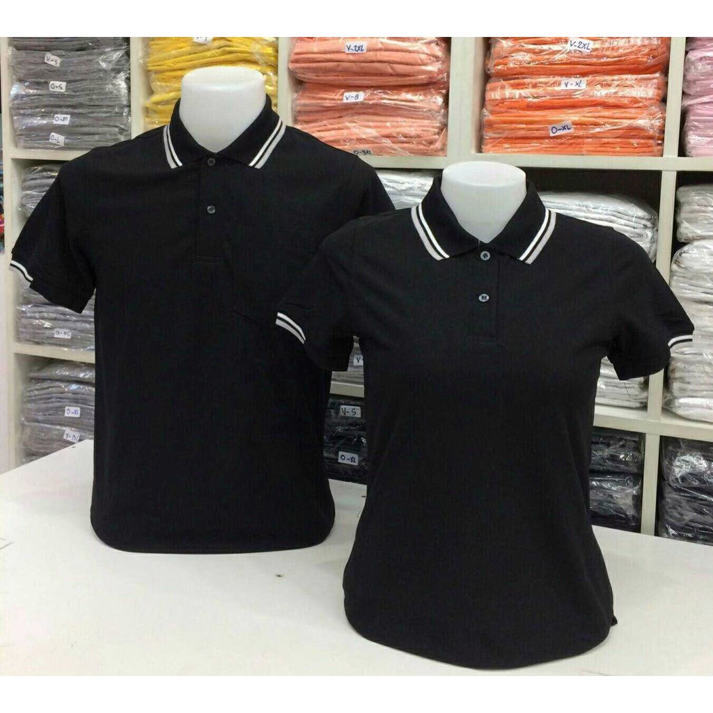 เสื้อคอปกชาย/หญิง เสื้อโปโล​สีขาว​ โปโลสีดำ​แต่งปกขลิบ2 Poligan / VARA ผ้าจูติ