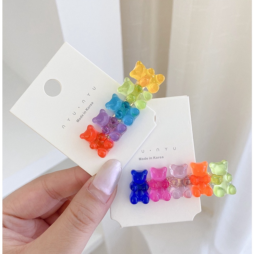 กิ๊บติดผม เจลลี่ การ์ตูนหมี สีรุ้ง / โลหะผสมเรซิน ที่มีสีสัน กัมมี่ หมี กิ๊บ / กิ๊บติดผม เด็กผู้หญิง