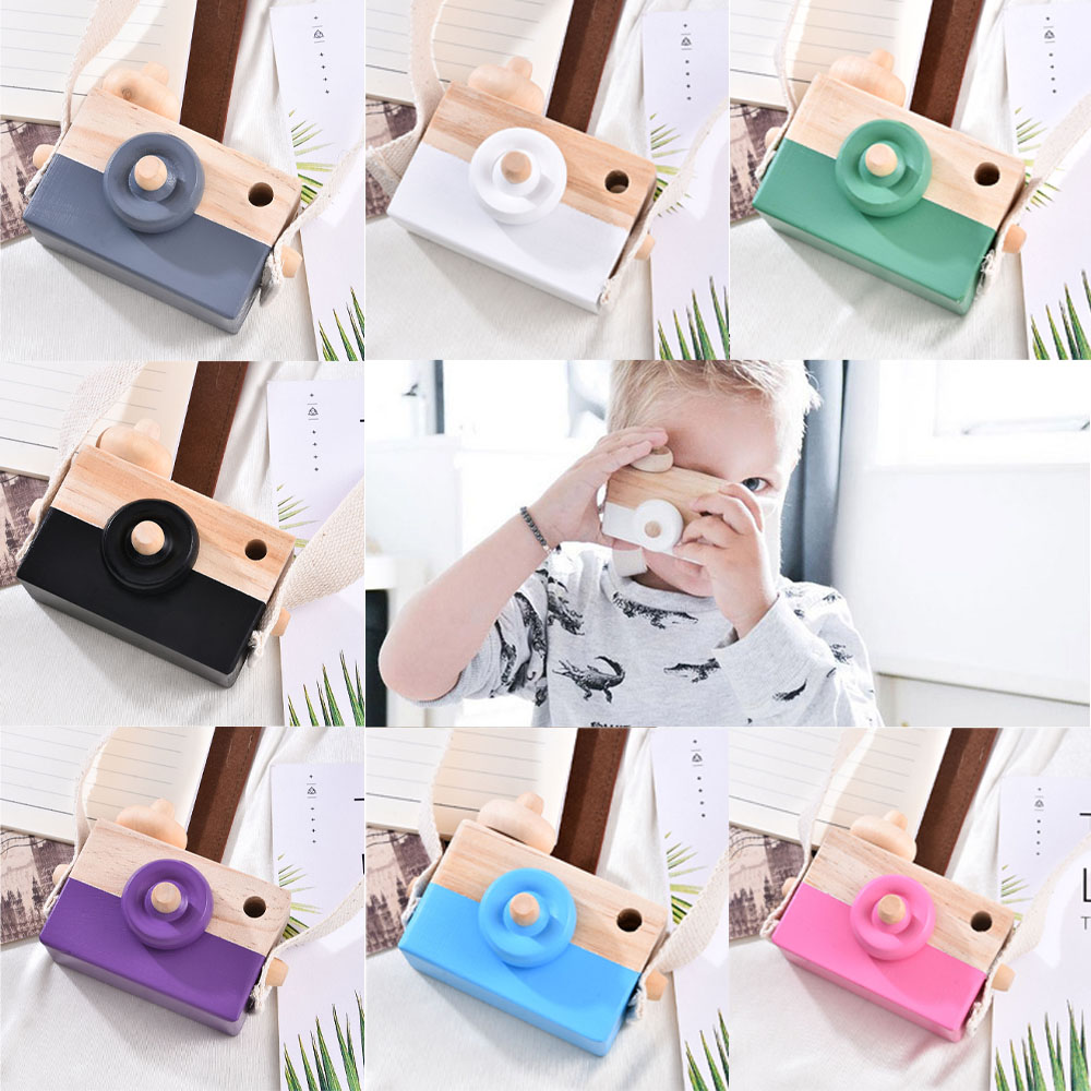 Crative Children Kids Wood Camera Shape Decor Natural Safe Wooden Toy Painted Nursery Toys
