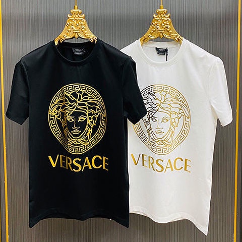 Unisex ในสต็อก Ver Tag + Label Gold Print Cotton Crew Neck Short Sleeves