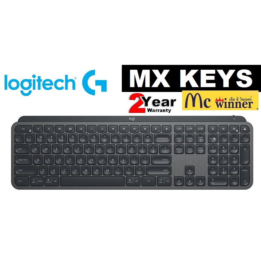 LOGITECH KEYBOARD (คีย์บอร์ดไร้สาย ไทย | อังกฤษ) MX Keys S Wireless Keyboard (EN/TH) (BLACK) - ประกัน 2 ปี