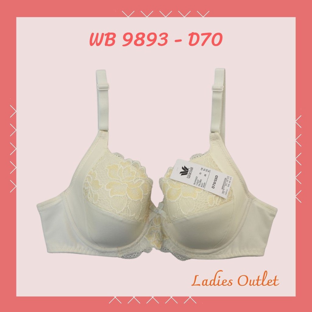 ชุดชั้นใน WC รุ่นWB9893 เสื้อในสำหรับสาวคัพ D70 มีโครง ฟองน้ำแบบบาง ตัดต่อผ้าเรียบกับลูกไม้ ตะขอ 3 แ