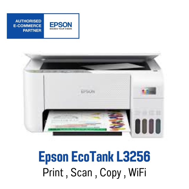 Epson L3256 PRINTER INKJET ALL-IN-ONE  ปริ้นเตอร์แท็งค์แท้ + หมึก 4 สี แท้ สั่งพิมพ์งานจากมือถือ