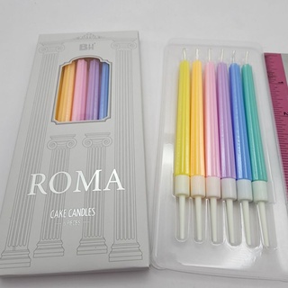 เทียนวันเกิด รุ่น roma โรมัน สีพาสเทลน่ารัก 1กล่องมี6เล่ม