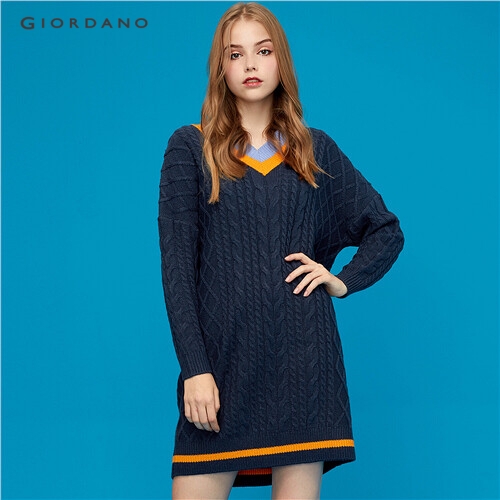 GIORDANO WOMEN Thick v-neck knitted dress 05469886