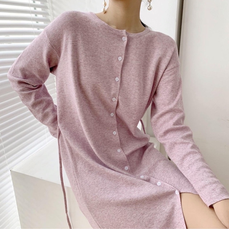 Pink Ha Yeon Knit Dress/เดรสสไตล์เกาหลี/เดรสถัก