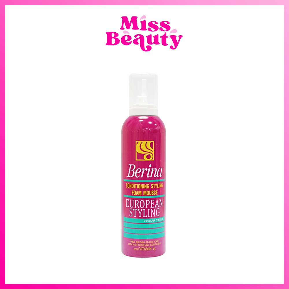 (liveลด50%) เบอริน่า สไตลิ่ง มูส Berina Conditioning Styling Foam Mousse Vitamin B5 (ขวดชมพูคาดเขียว) 130ML/220ML