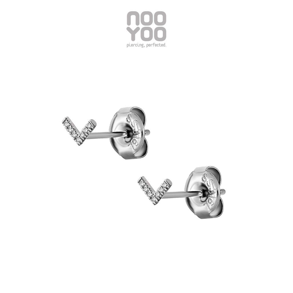 NooYoo ต่างหูสำหรับผิวแพ้ง่าย V Shape Cubic Zirconia Surgical Steel