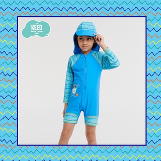 KĖĖD : ชุดว่ายน้ำเด็กซันสกรีนแขนยาว ผ้าลายซิกแซกสีฟ้าSurf ‘n Friends Printed Elbow Sleeve Length Sun Protective Suit
