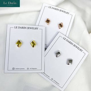 Le Darin ต่างหูเงินแท้925 ต่างหูแป้นรูปทรงสี่เหลี่ยมข้าวหลามตัด ตัวเรือนชุบทองคำขาว น่ารัก มินิมอล สไตล์เกาหลี