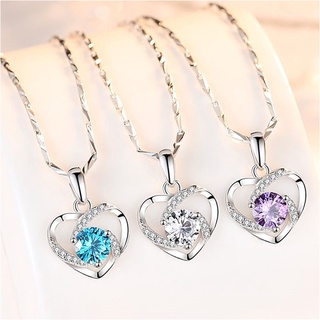 s999 Diamond heart สร้อยคอเงินแท้  จี้เป็นเงินแท้ 99.9% ประดับด้วย Cubic Zirconia (CZ) มี 3 สี ขาว ม่วงและฟ้า