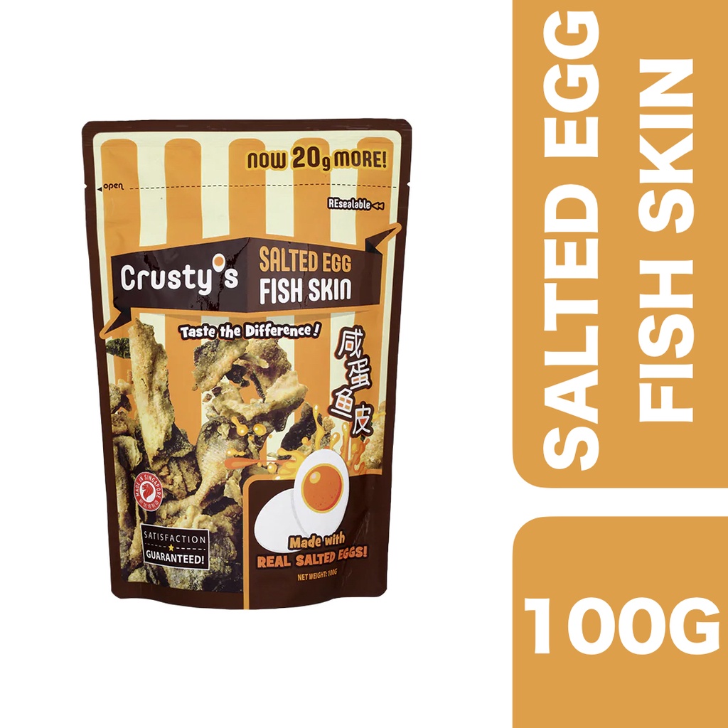 Crusty's Salted Egg Crispy Fish Skin 100g ++ ครัสตี้ส์ หนังปลากรอบรสไข่เค็ม 100 กรัม