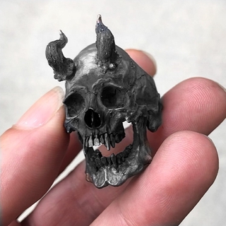 Detail Black Alloy Demon Skull Ring Horned Satan Devil Knight Ring Mens Punk Gothic Jewelry