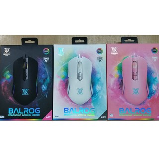 NUBWO X43 Balrog Ergonomic RGB Gaming Mouse เมาส์เกมมิ่ง สามารถปรับ DPI ได้ถึง 6 ระดับ- ฺBlack, White, Pink