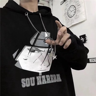 2022เสื้อกันหนาวมีฮู้ดผ้ากำมะหยี่ฤดูหนาวของเกาหลี พิมพ์การ์ตูนอนิเมะ Naruto สีดำ M-3XL