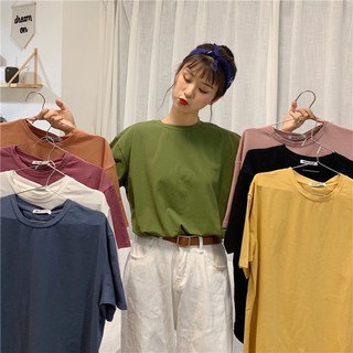 เสื้อยืดสีพื้น เสื้อยืดแขนสั้นผู้หญิง Oversize เสื้อโอเวอร์ไซส์สีพื้น เสื้อยืดทรงโอเวอร์ไซส์