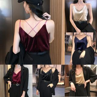 พร้อมส่ง เสื้อสายเดี่ยว ผ้ากํามะหยี่ คอวี แขนกุด ทรงหลวม แฟชั่นฤดูร้อน สําหรับผู้หญิง 2020 ไซซ์ S-2XL