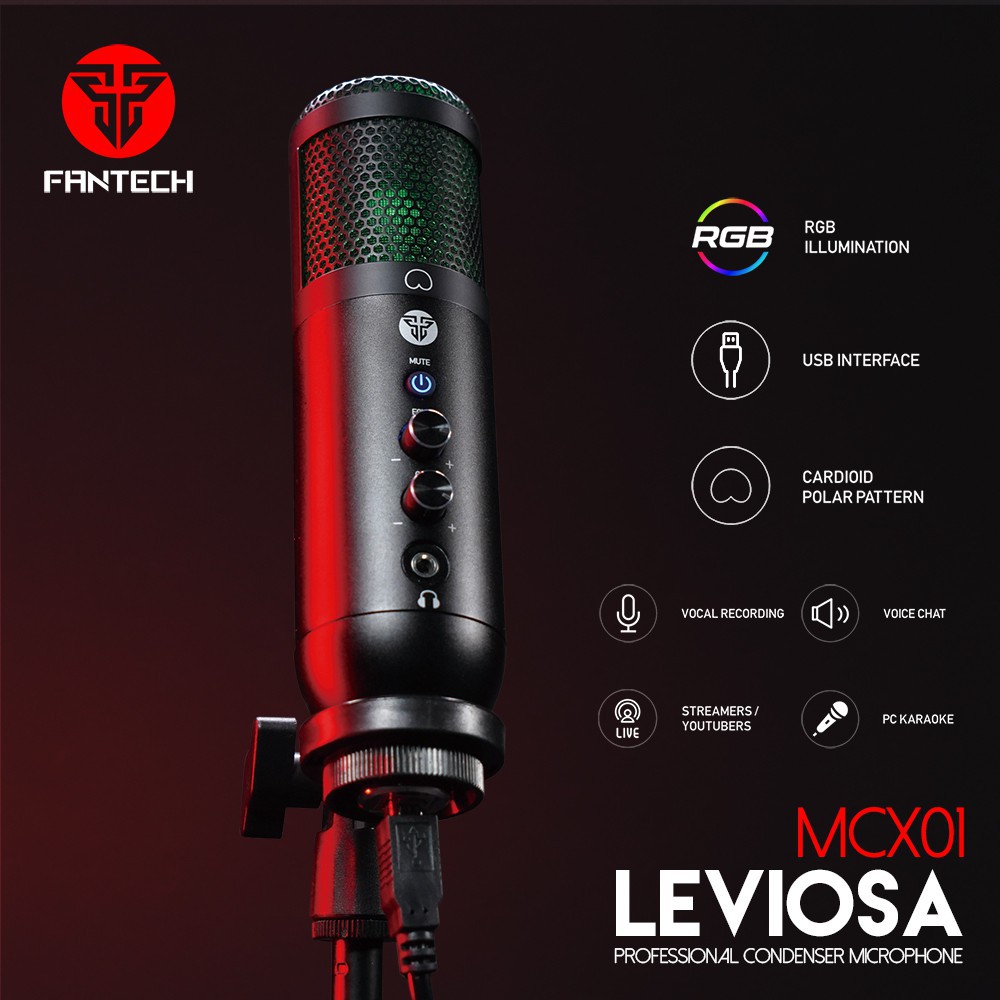 FANTECH Leviosa Microphone MCX01 ไมค์ Professional Condenser Microphone RGB ไมโครโฟน รับปรักัน 2 ปี