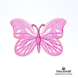 ตัวรีดผีเสื้อ ผีเสื้อ ชมพู สีเชมพูอ่อน 7x4.5 cm Light Pink Butterfly Patch งานปัก DIY ตัวรีด อาร์ม ติดเสื้อ สวย น่ารัก