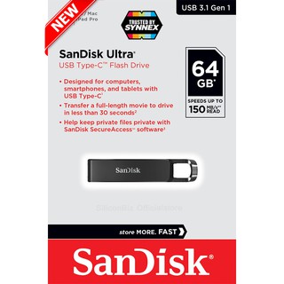 SanDisk Flash Drive Ultra USB 3.1 Gen 1 Type-C 64GB (SDCZ460-064G-G46) แฟลตไดซ์ แฟลชไดร์ฟ ซินเน็ค รับประกัน Synnex 5 ปี