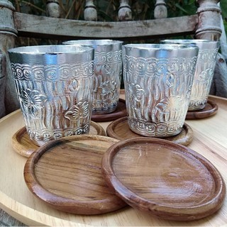 ที่รองแก้ว ไม้สัก แบบกลม 6 ชิ้น Coaster wood 6 ps