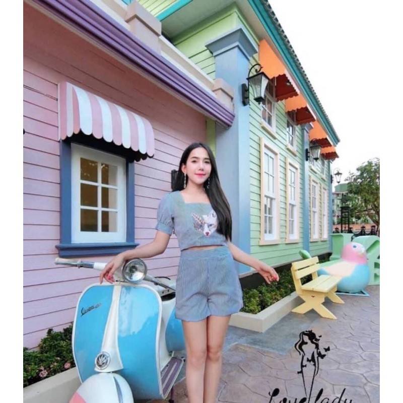 ✅✅✅พร้อมส่ง✅✅✅Lot ข (V88) ชุดเซตดสื้อ+กางเกงขาสั้น ป้าย love lady Size S M L XL❤️