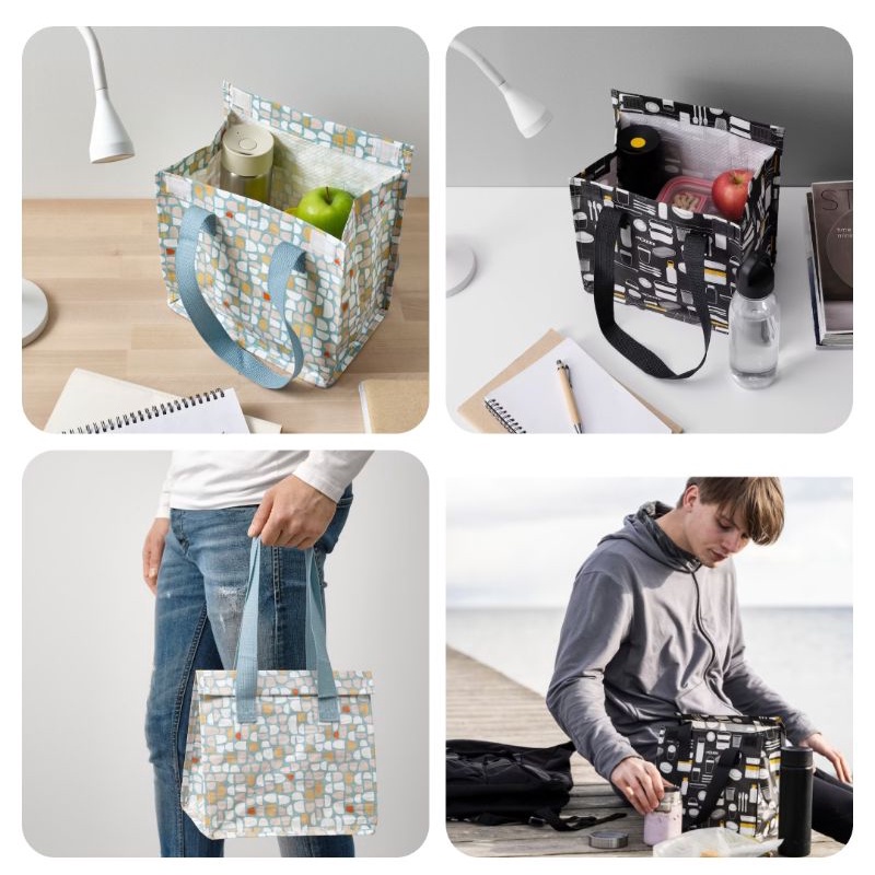 IKEAshopping IKEA FLADDRIG กระเป๋า เทา/ดำ กระเป๋าใส่กล่องข้าว กระเป๋าอเนกประสงค์