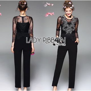 Lady Nathalie Sexy Elegant Embroidered Black Lace Jumpsuit