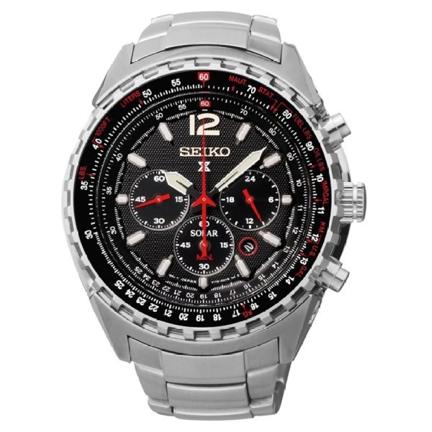 SEIKO Prospex Solar Chronograph GMT นาฬิกาข้อมือผู้ชาย สีเงิน/ดำ สายสแตนเลส รุ่น SSC261P1