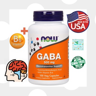 [ กาบ้า ] - Now Foods, GABA 500 mg x 100 แคปซูล (Veg Capsules)