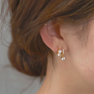 ต่างหูมินิสีทอง ฝังเพทายและไข่มุก Elegant Accessories Earring