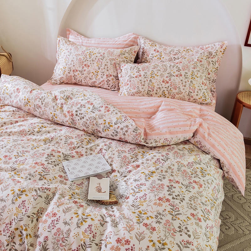 4 IN 1 Pure Cotton Bed Sheet Set Queen King Size Plant Flower Pattern ...