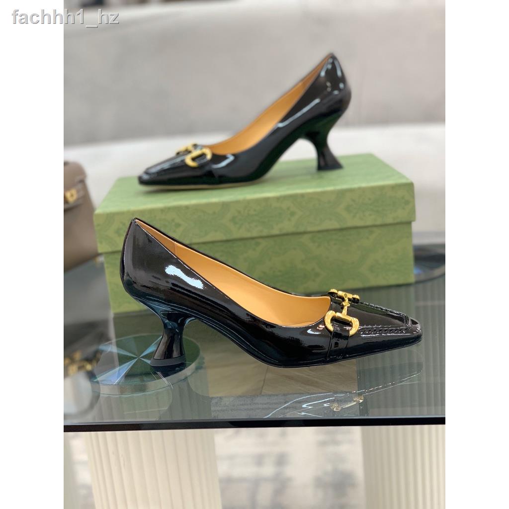 2021 new small square head metal horsebit buckle mid-heel shoes female ...