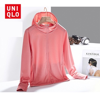 (YKKซิป) Uniqlo เสื้อกันยูวี UPF50+  เสื้อแจ็กเก็ตแขนยาว มีฮู้ด แต่งซิป ไร้รอยต่อ เหมาะกับใส่เล่นโยคะ ออกกําลังกาย สําหรับผู้หญิง