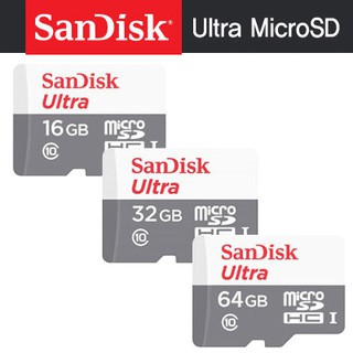 SanDisk Ultra Micro SD Memory Card 100MB/s Class 10 ขนาดความจุ 16/32/64/128 GB สินค้าใหม่ขอแท้ มีประกันศูนย์7ปี