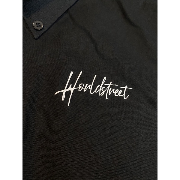 แฟชั่น เสื้อเชิ้ต มีสามสี สามแถบหนัง สกรีนอก World Street ( มีรูปรีวิวตอนใส่ )