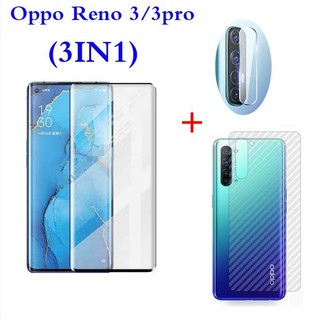 (3 in 1)  ฟิล์มกระจกนิรภัย + ฟิล์มด้านหลังสำหรับ +ฟิล์มป้องกันเลนส์ สำหรับ  For OPPO Reno 3 (4G)/Reno 3 (5G)/Reno 3Pro (4G)/Reno 3Pro (5G)/Reno 2/Reno 2Z/Reno 2F