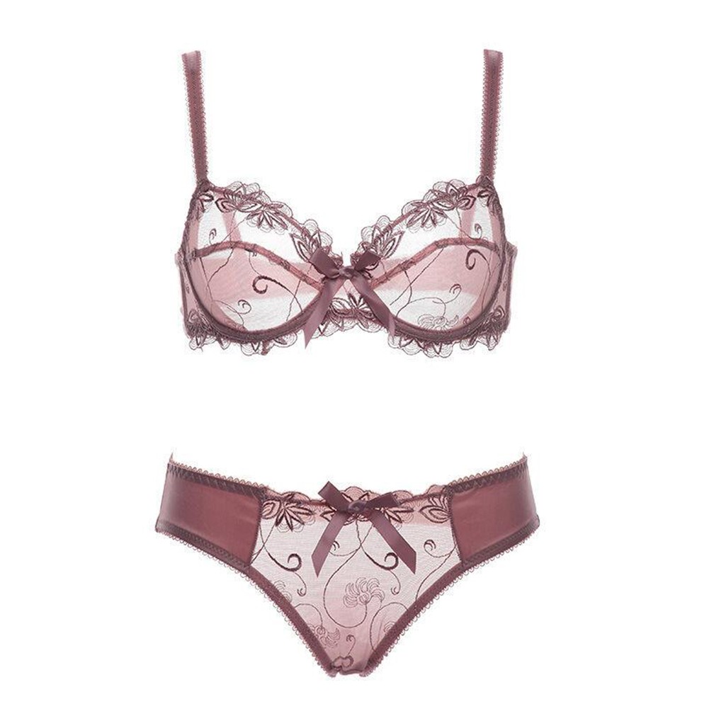 Dropshipping Varsbaby Dark สีชมพู/สีฟ้าผู้หญิง Bra ชุดโปร่งใส Bra ชุดชั้นในชุดเซ็กซี่ Bra & Panty ชุด V014