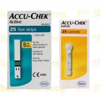 แถบตรวจน้ำตาล และ เข็ม สำหรับ เครื่องตรวจน้ำตาล ACCU-CHEK Active (กล่องเขียว) แถบตรวจน้ำตาล Accu-Chek SoftClix