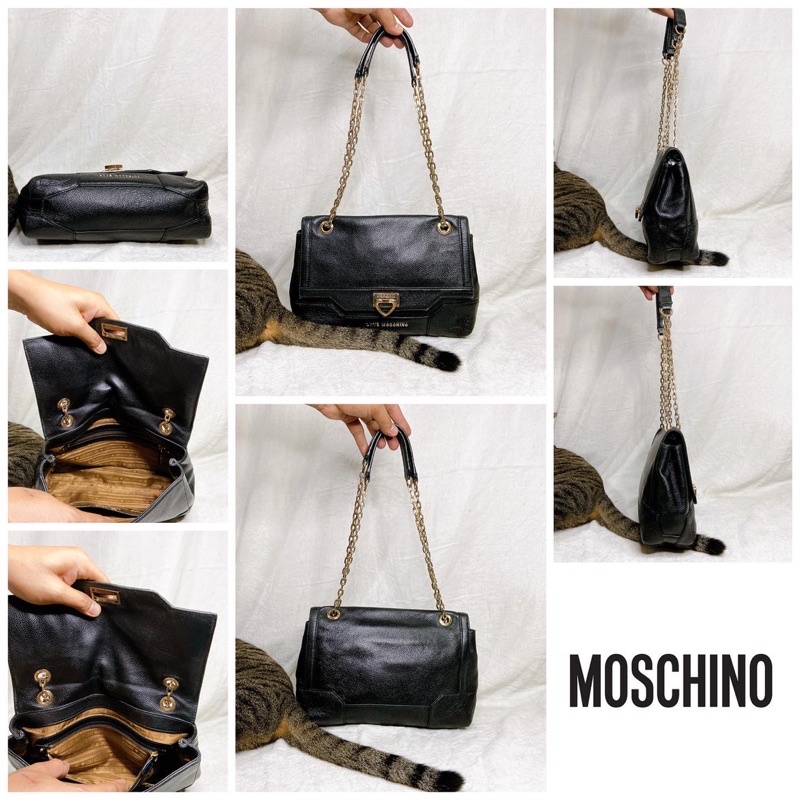 👝: LOVE MOSCHINO Black Leather Shoulder Bag แท้💯%