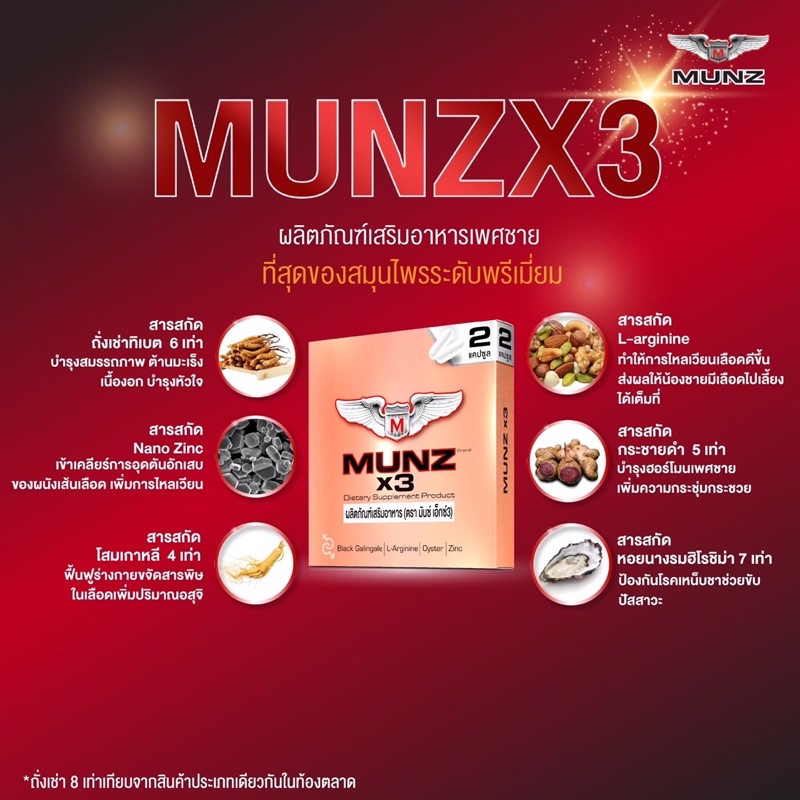Munzx3 ขนาดพกพาเฉพาะกิจ2เม็ด เพิ่มสมรรถนะทางเพศ อาหารเสริมเหมาะสำหรับผู้ชายสายปาร์ตี้ พักผ่อนน้อย