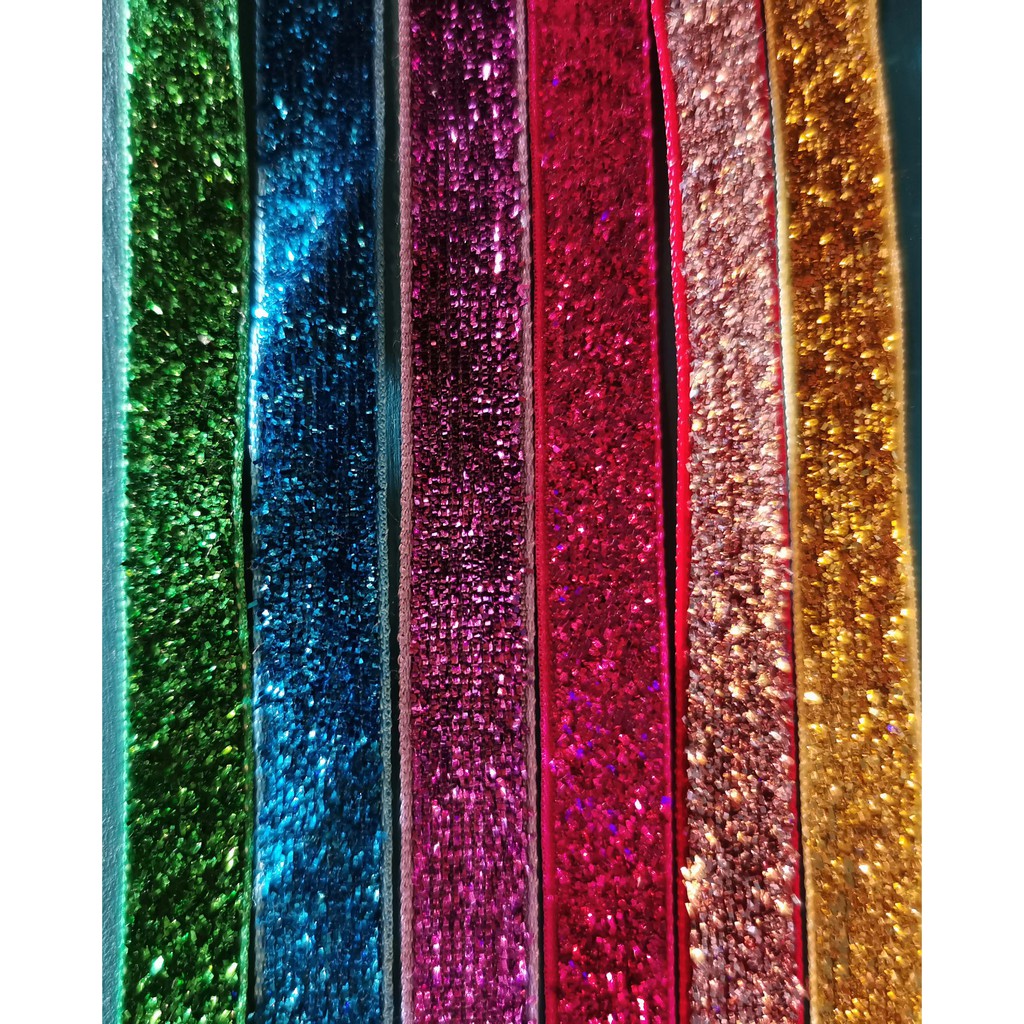 ริบบิ้นผ้าประกายเพชรแบบสีเดียว *แบ่งขาย* ขนาด 10 มิล สวยมากๆ ราคาถูกๆ
