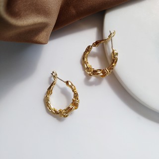 Rrr104 - Rope hoop earrings - ต่างหูห่วงดีเทลเชือกสาน ก้านเงินแท้ (Silver 925)