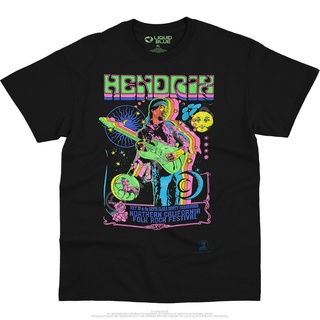 เสื้อยืดวงดนตรีเสื้อยืด ลาย Jimi Hendrix Blacklight เรืองแสง สําหรับกีตาร์all size