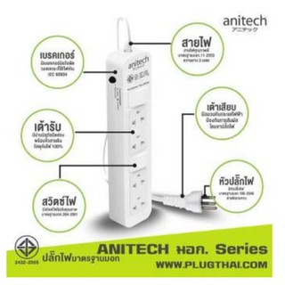 Anitech ปลั๊กไฟ พ่วง 6 ช่อง รุ่น H306-WH (สีขาว)